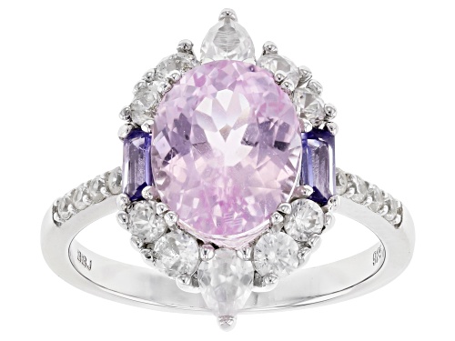 Photo of 2.95ct kunzite with 0.18ctw tanzanite and 1.05ctw white zircon rhodium over sterling silver ring - Size 8