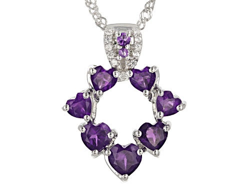 Photo of 1.80ctw African Amethyst With 0.05ctw White Zircon Rhodium Pendant with Chain