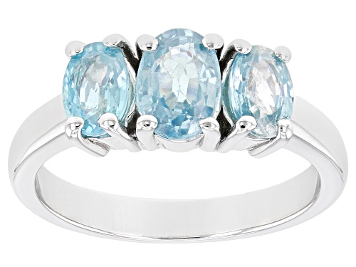 Photo of 1.53CTW OVAL BLUE ZIRCON RHODIUM OVER STERLING SILVER 3-STONE RING - Size 8