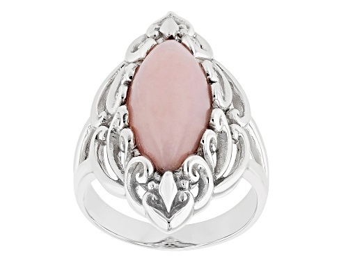 Photo of 18x9mm Marquise Peruvian Pink Opal Rhodium Over Sterling Silver Ring - Size 7