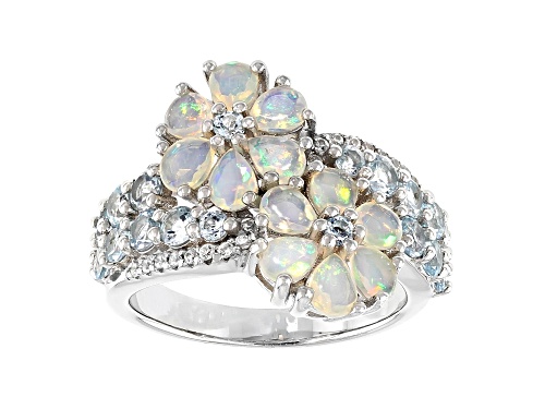 0.89ctw Ethiopian Opal with 1.34ctw Glacier Topaz(TM) & White Zircon Rhodium Over Silver Ring - Size 6