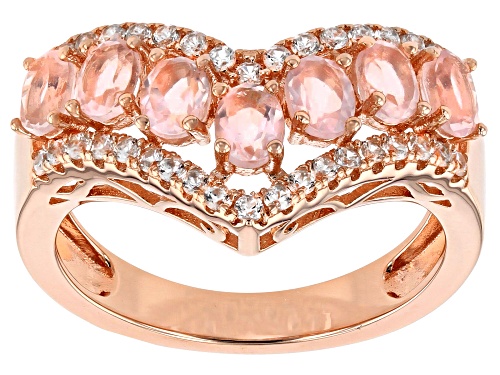 1.05ctw Oval Rose Quartz with .37ctw Zircon 18k Rose Gold Over Silver Chevron Ring - Size 8