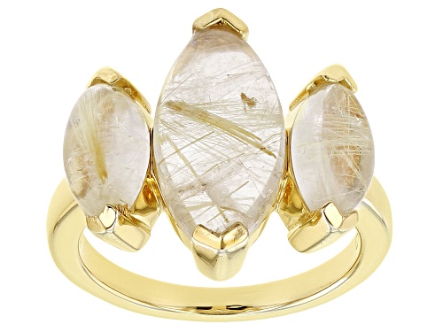 Photo of 6.48ctw Marquise Golden Rutilated Quartz 18k Yellow Gold Over Silver 3-Stone Ring - Size 9