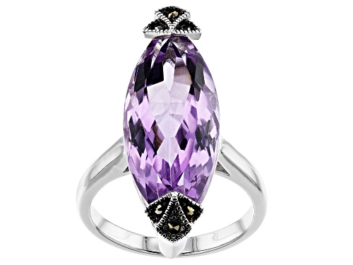 Photo of 9.80ct Marquise Lavender Amethyst with Marcasite Rhodium Over Sterling Silver Ring - Size 8