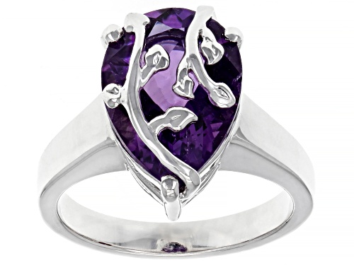 4.67ct Pear Shape African Amethyst Rhodium Over Sterling Silver Ring - Size 8