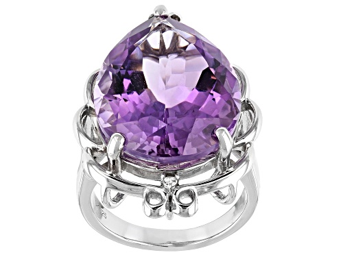 Photo of 13.60ctw Pear Lavender Amethyst and .05ctw white Zircon Rhodium Over Silver Ring - Size 8