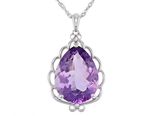 13.60ct Pear Lavender Amethyst and .05ctw Zircon Rhodium Over Silver Pendant With Chain