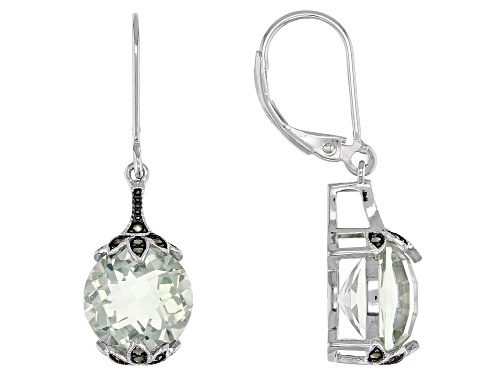 Photo of 5.95ctw Round Prasiolite and .61ctw Marcasite Rhodium Over Silver Earrings