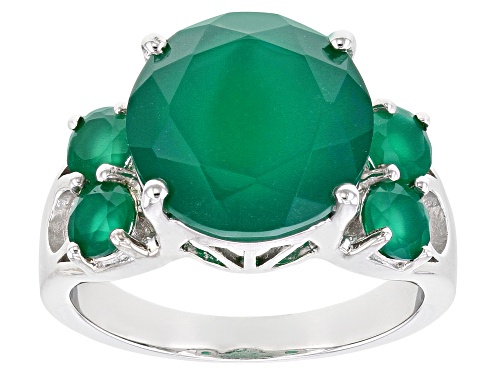 Round Green Onyx Rhodium Over Sterling Silver Ring - Size 6