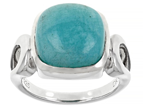 Photo of 12mm Square Cushion Cabochon Amazonite Rhodium Over Sterling Silver Solitaire Ring - Size 8
