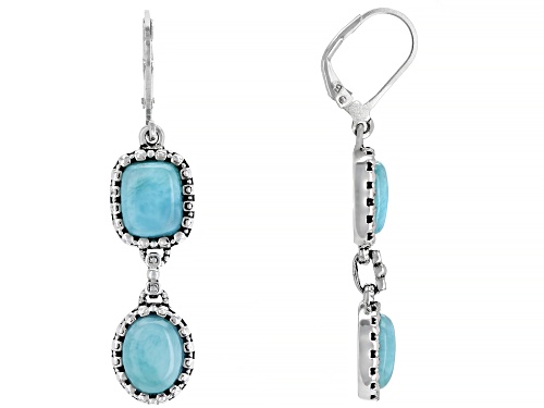 Photo of 9x7mm Oval and 9x7mm Rectangular Cushion cabochon Larimar Rhodium Over Silver Dangle Earrings