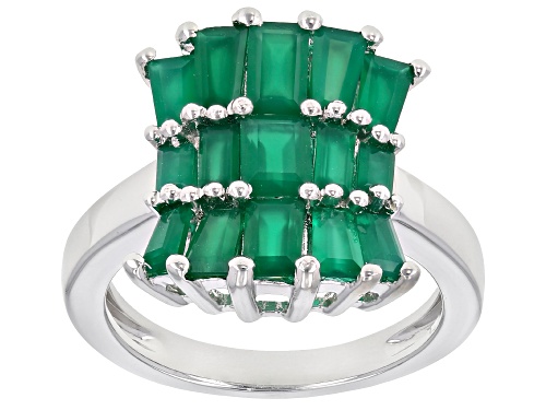 Photo of 2.28ctw Baguette Green Onyx Rhodium Over Sterling Silver Cluster Ring - Size 7