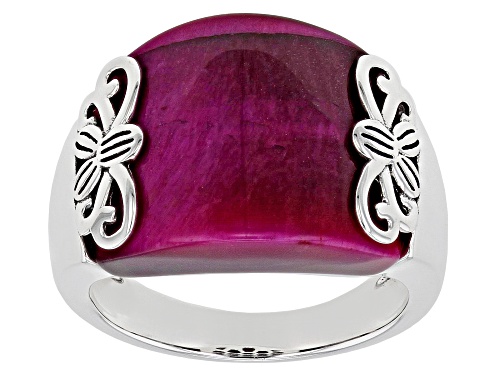 14.5x18mm Custom Cabochon Pink Tiger's Eye Sterling Silver Solitaire Ring - Size 6