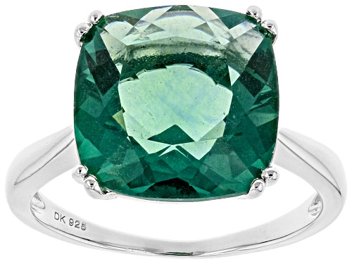 7.41ct Square Cushion Green Fluorite Rhodium Over Sterling Silver Solitaire Ring - Size 6