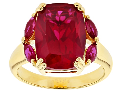 Photo of 6.29ct Rectangular Cushion and 1.50ctw Marquise Lab Created Ruby 18k Yellow Gold Over Silver Ring - Size 8