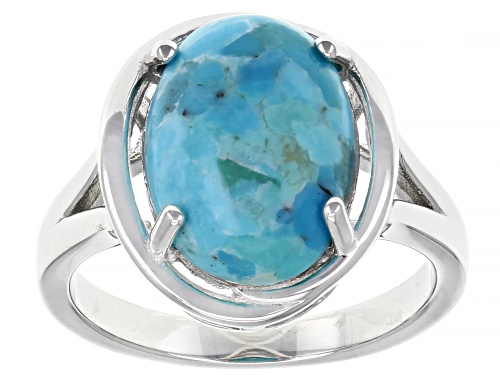 14x10mm Oval Blue Turquoise Rhodium Over Silver Solitaire Ring - Size 7