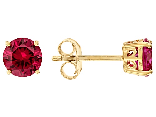 2.04ctw Round Lab Created Ruby 18k Gold Over Silver Stud Earrings