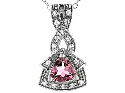 Photo of .51ct Trillion Pink Tourmaline and .15ctw Round Zircon Rhodium Over Silver Pendant With Chain