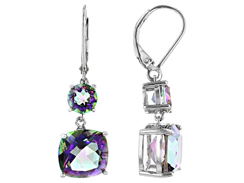 Photo of 6.80ctw Cushion and 1.45ctw Round Multi-Color Quartz Rhodium Over Silver Earrings