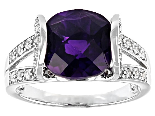 Photo of 3.75ct Square Cushion African Amethyst with .20ctw Round White Topaz Rhodium Over Silver Ring - Size 8
