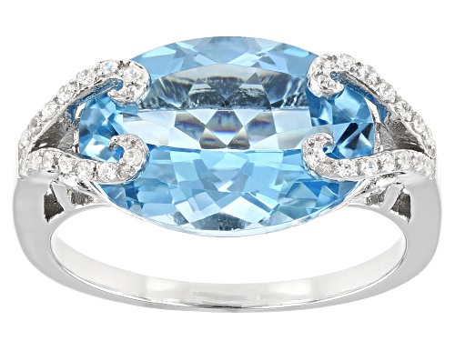 Photo of 6.38ct Oval Glacier Topaz(TM) and 0.12ctw Zircon Rhodium Over Sterling Silver Ring - Size 9