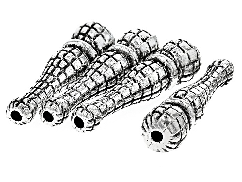 Antique Silver Tone Plated Textured Bead Tube appx 28x7.2mm 5 Total Beads