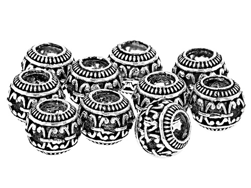 Antique Silver Tone Plated Spacer Bead appx 10mm 10 Beads Total
