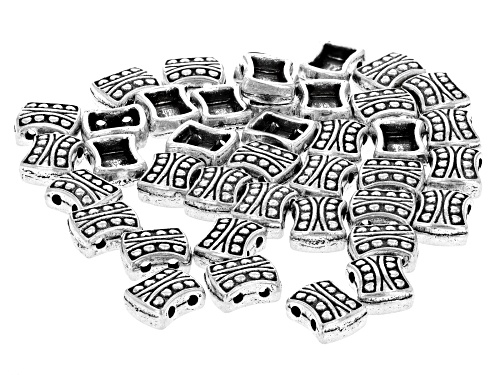Artisan Bead appx 8.7x7.1x3.6mm with 2 Hole Set of 40 in Antique Silver Tone