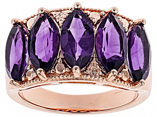 3.95CTW MARQUISE AMETHYST & .01CTW TWO WHITE DIAMOND ACCENT 18K ROSE GOLD OVER SILVER BAND RING - Size 6