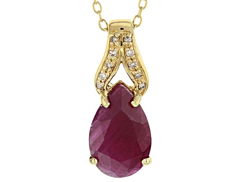 3.40ct India Ruby with .04ctw Champange Diamond Accent 18k Gold Over Silver Pendant with Chain