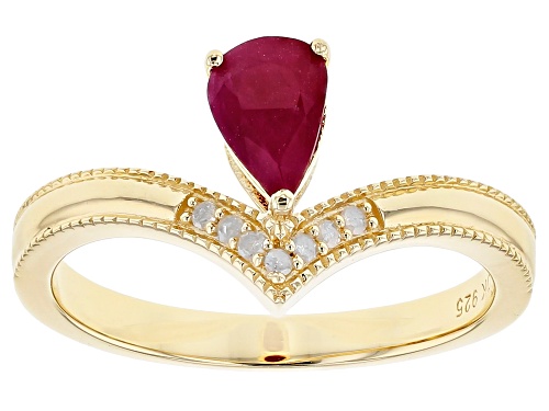 .85ct Round Burmese Ruby With Round White Diamond Accent 18K Gold Over Silver Ring - Size 9