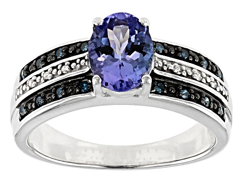 1.06ct Tanzanite With .10ctw White And Blue Diamond Accent Rhodium Over Sterling Silver Ring - Size 12