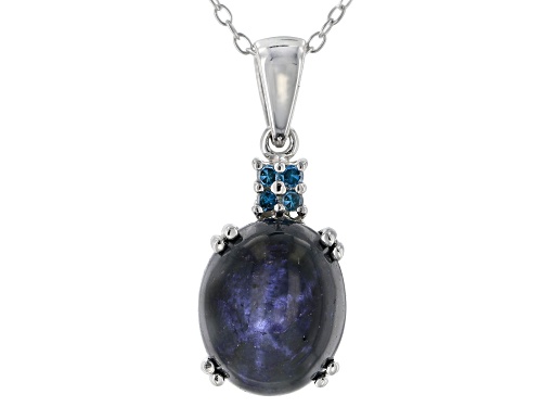 6.97ct blue star sapphire with .05ctw blue diamond accent rhodium over silver pendant with chain