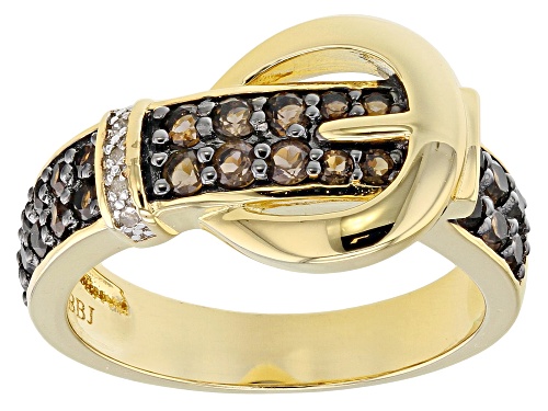 .58ctw Smoky Quartz With .01ctw White Diamond Accent 18k Gold Over Silver Buckle Ring - Size 8