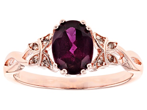 1.19CTW OVAL RHODOLITE & .02CTW CHAMPAGNE DIAMOND ACCENT 18K ROSE GOLD OVER SILVER RING - Size 12