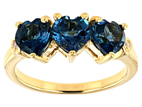 2.42CTW HEART SHAPE LONDON BLUE TOPAZ & .02CTW WHITE 2 DIAMOND ACCENT 18K GOLD OVER SILVER RING - Size 7