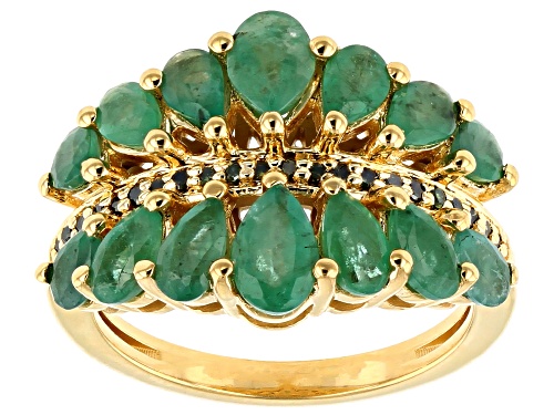 2.44ctw Pear Shape Zambian Emerald With .09ctw Green Diamond Accents 18k Gold Over Silver Ring - Size 12