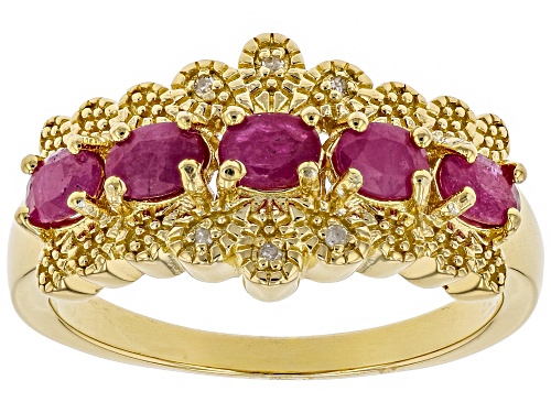 1.06ctw oval Burmese ruby with .01ctw round white diamond accent 18k gold over silver band ring - Size 7
