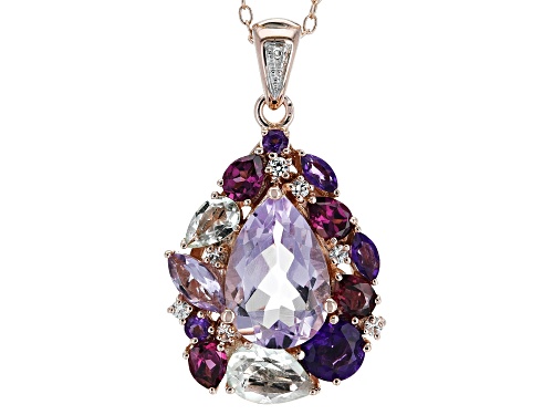 2.95ctw amethyst, 1.53ctw mixed gem & 1 diamond accent 18k rose gold over silver pendant w/chain