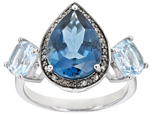 Photo of 5.91ctw London blue & Glacier Topaz(TM) w/.04ctw champagne diamond accent rhodium over silver ring - Size 8