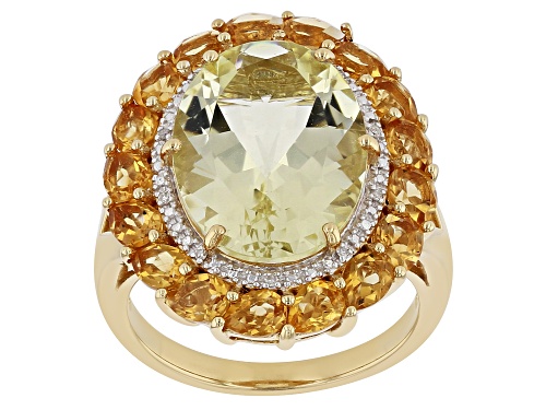 6.71ct Yellow Labradorite, 1.87ctw Citrine & .02ctw Diamond Accents 18k Gold Over Silver Ring - Size 7
