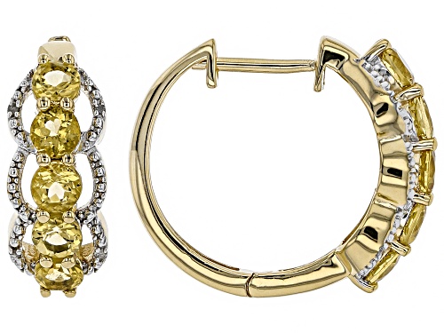 1.70ctw Yellow Beryl with .03ctw White Diamond Accent 18k Gold Over Silver 5-Stone Hoop Earrings