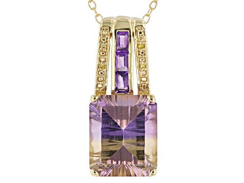 5.12ctw Ametrine & Amethyst with .01ctw 4 Yellow Diamond Accent 18k Gold Over Silver Pendant w/Chain