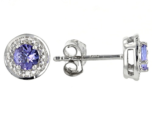 .41ctw Round Tanzanite with .03ctw Four White Diamond Accents Rhodium Over Silver Stud Earrings