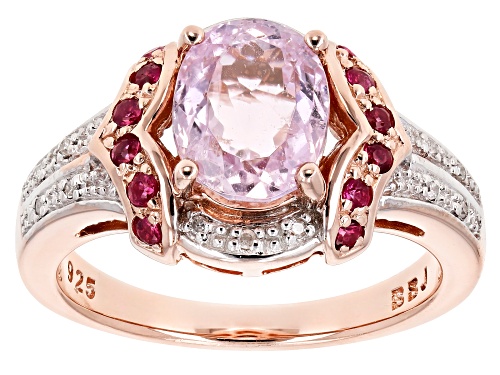 1.98ct Kunzite w/ .31ctw Pink Spinel & .03ctw Diamond Accent 18k Rose Gold Over Sterling Silver Ring - Size 7
