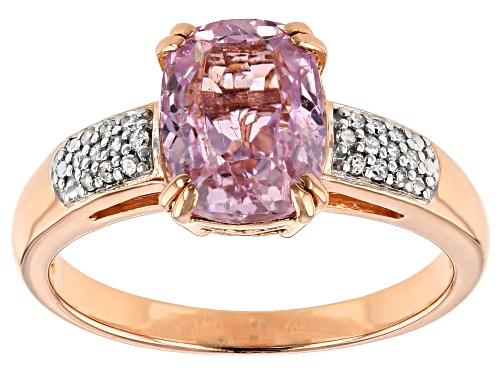 2.16ct rectangular cushion kunzite with .06ctw white diamond accent 18k rose gold over silver ring - Size 7