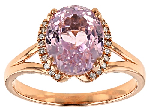 2.77ct oval kunzite with .07ctw round white diamond accent 18k rose gold over sterling silver ring - Size 8
