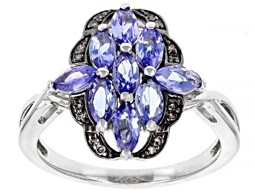 Photo of 1.05CTW MARQUISE TANZANITE WITH .04CTW CHAMPAGNE DIAMOND ACCENT RHODIUM OVER STERLING SILVER RING - Size 8