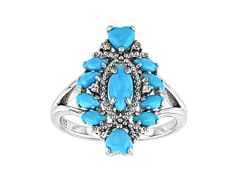 Photo of Marquise & Heart Shape Sleeping Beauty Turquoise with .05ctw Diamond Accent Rhodium Over Silver Ring - Size 7