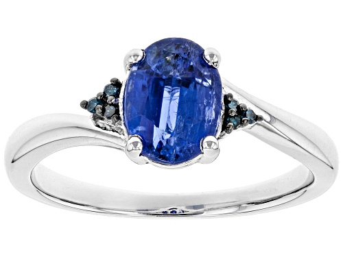 Photo of 1.39ct Oval Kyanite With .04ctw Blue Diamond Accents Rhodium Over Sterling Silver Bypass Ring - Size 8